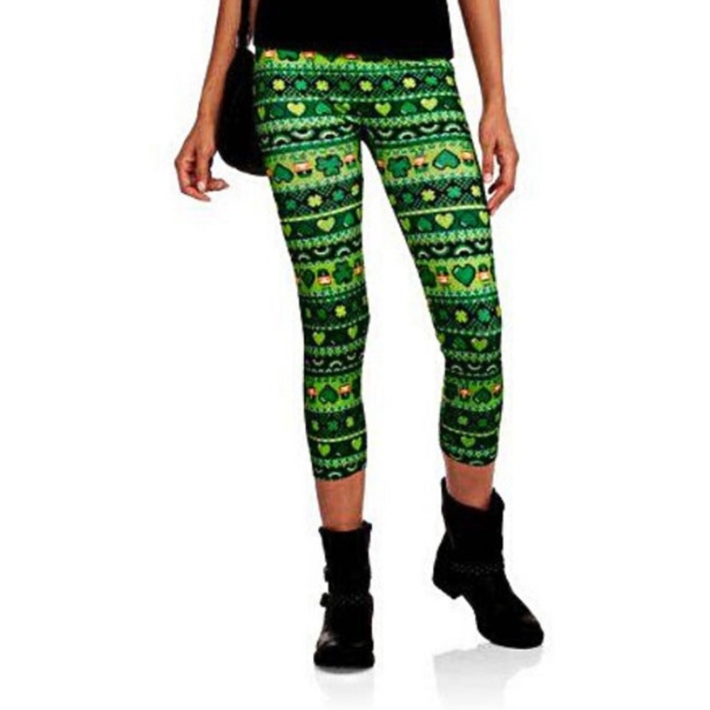 St. Patrick's Day Leprechaun Shamrock Clover Leggings - NEW